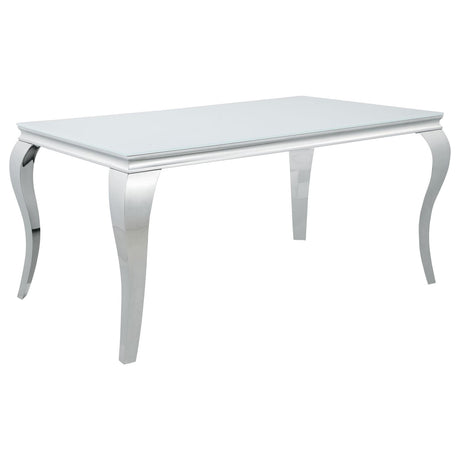 Carone White and Chrome Glass Top Dining Table from Coaster - Luna Furniture