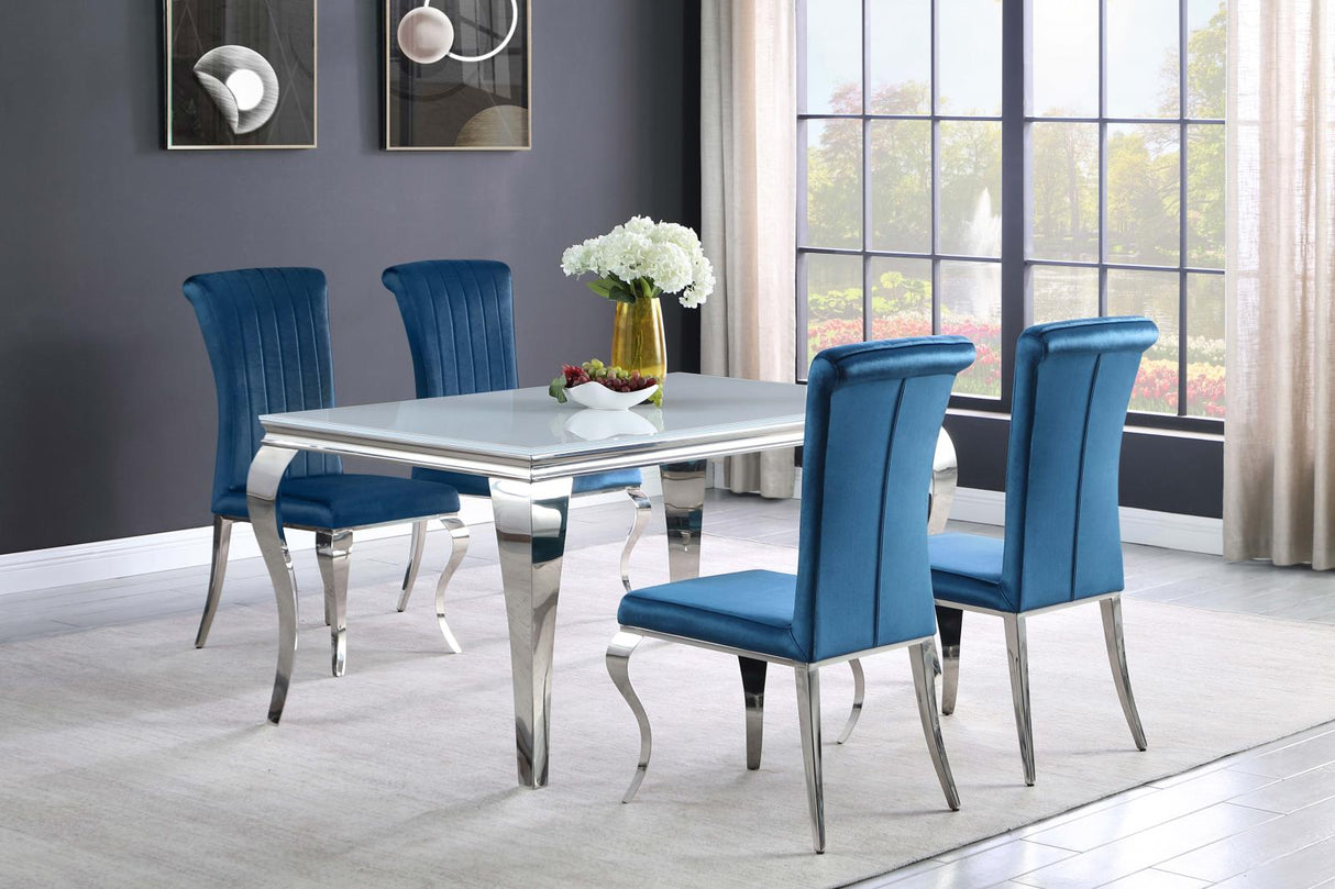 Carone White and Chrome Glass Top Dining Table from Coaster - Luna Furniture