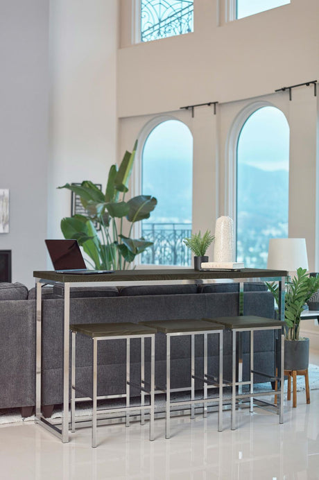 Cassidy Dark Oak and Chrome 4-Piece Rectangle Counter Height Set from Coaster - Luna Furniture