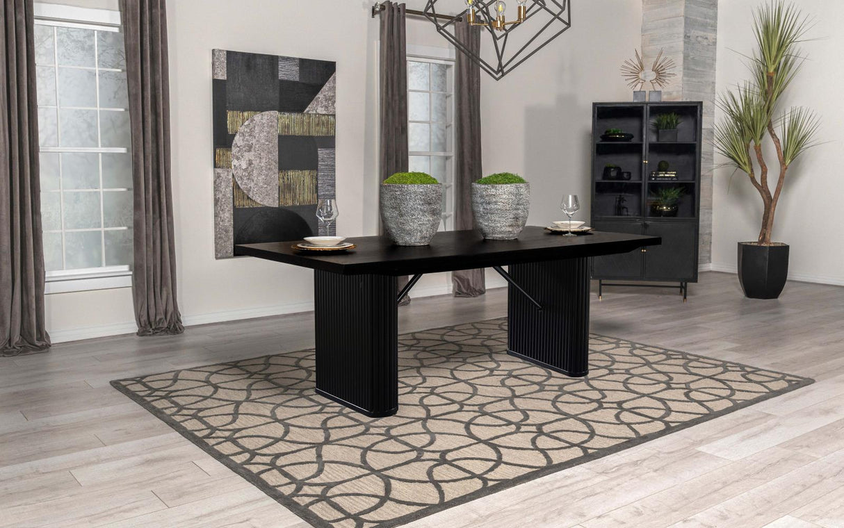 Catherine Black Rectangular Double Pedestal Dining Table from Coaster - Luna Furniture