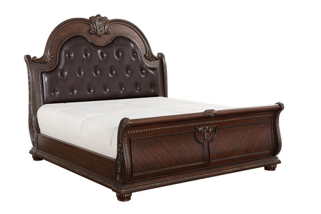 Cavalier Dark Cherry King Upholstered Sleigh Bed from Homelegance - Luna Furniture