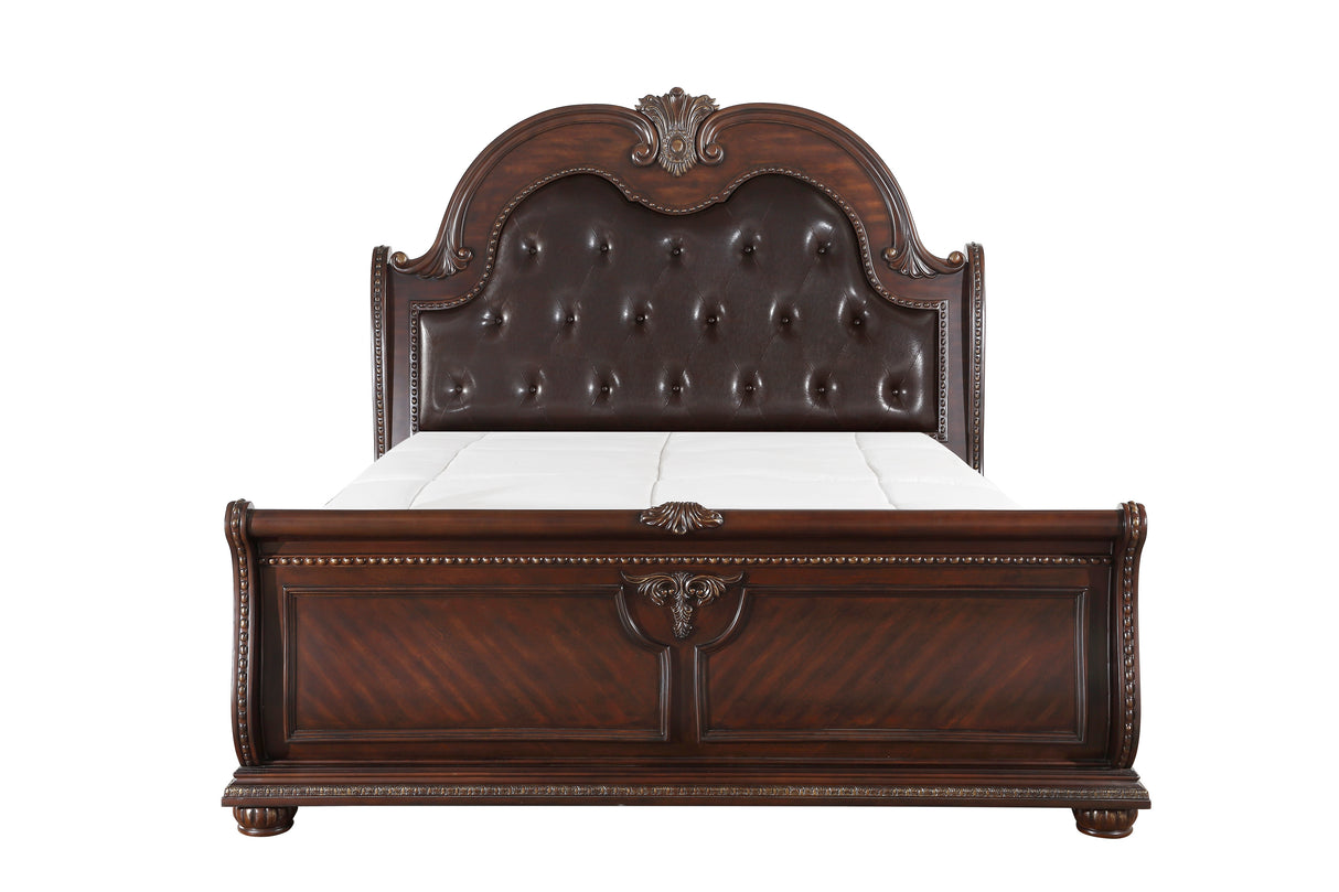 Cavalier Dark Cherry Upholstered Sleigh Bedroom Set from Homelegance - Luna Furniture