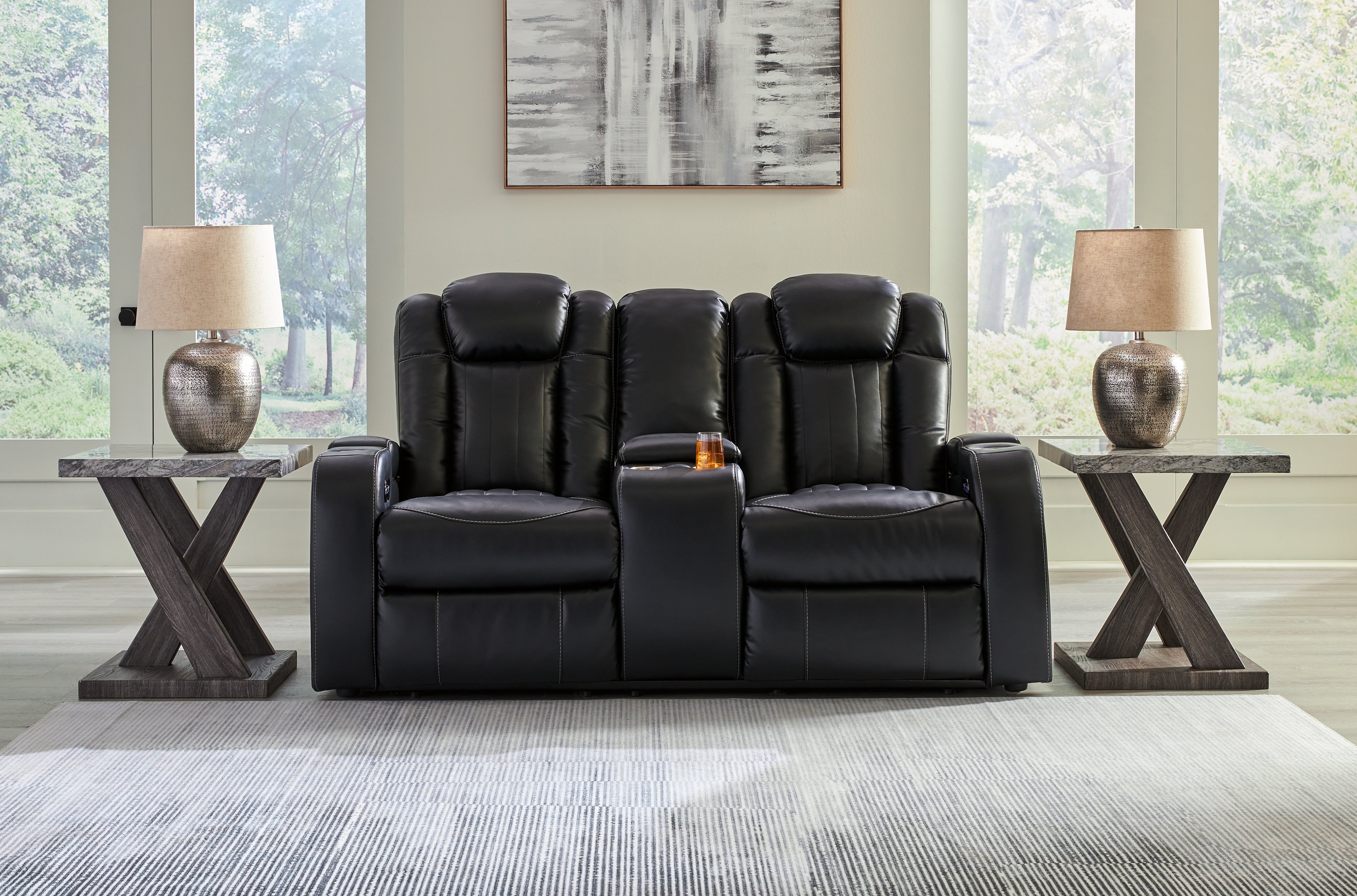 Caveman Den Midnight Power Reclining Loveseat with Console - Luna