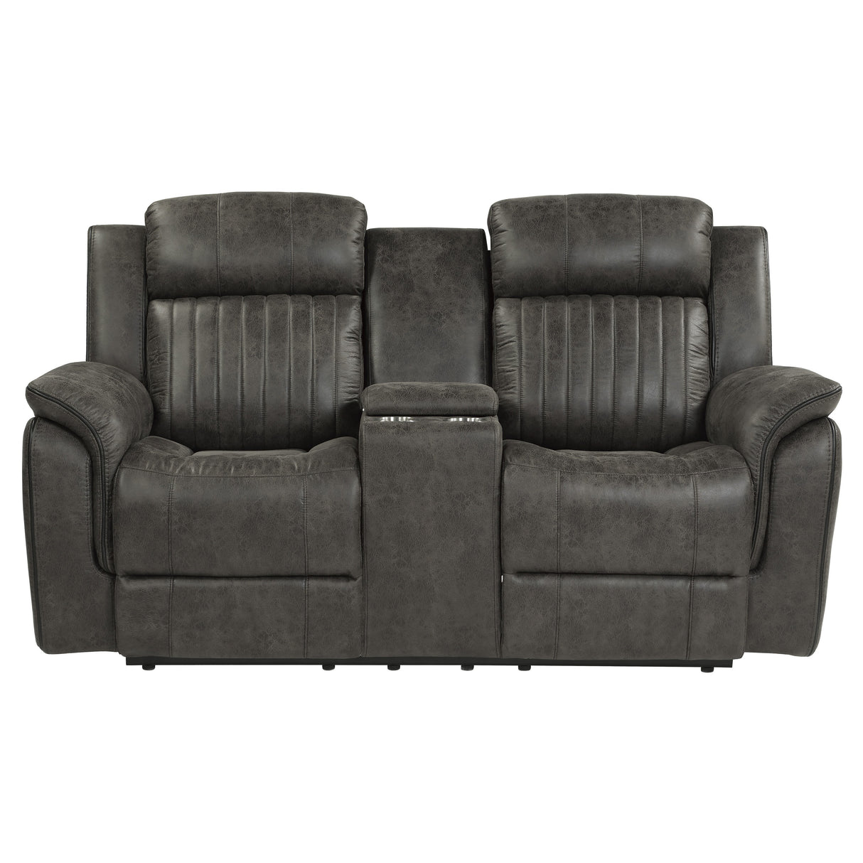 Centeroak Brownish Gray Double Reclining Loveseat with Center Console from Homelegance - Luna Furniture