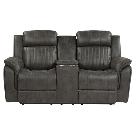 Centeroak Brownish Gray Double Reclining Loveseat with Center Console from Homelegance - Luna Furniture