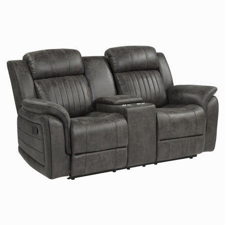 Centeroak Brownish Gray Double Reclining Loveseat with Center Console from Homelegance - Luna Furniture