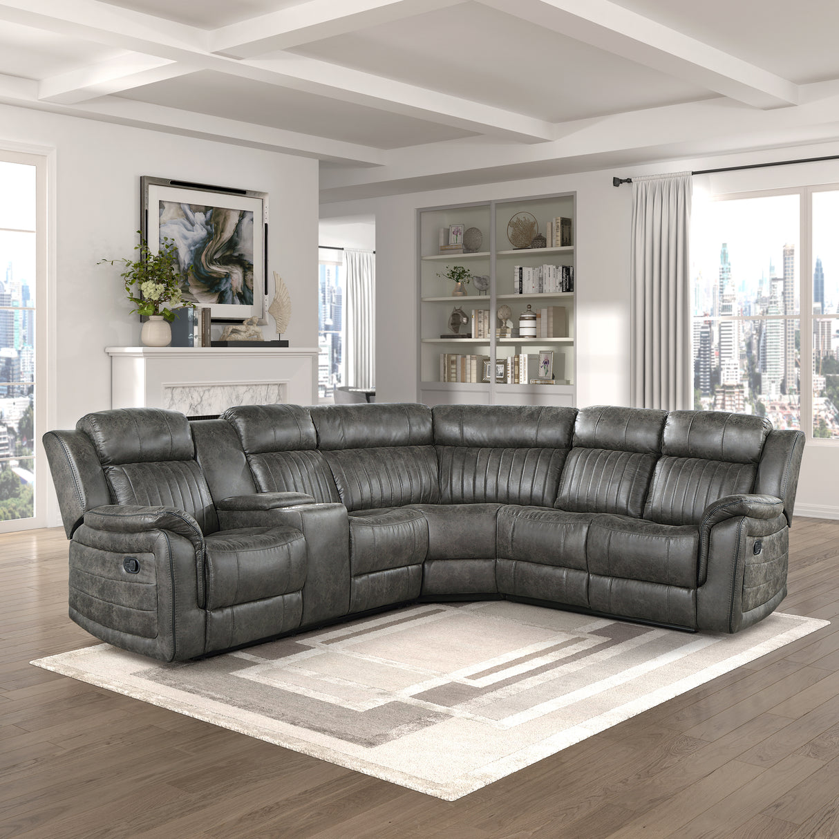 Centeroak Brownish Gray LAF Reclining Sectional from Homelegance - Luna Furniture