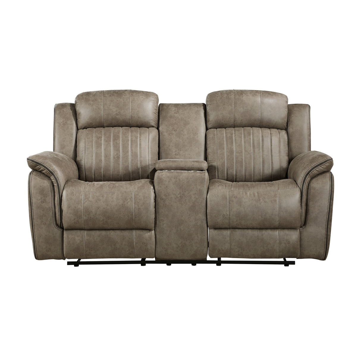 Centeroak Sandy Brown Double Reclining Loveseat with Center Console from Homelegance - Luna Furniture