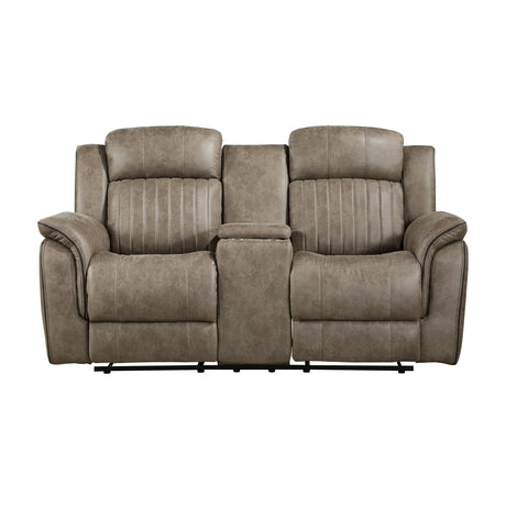 Centeroak Sandy Brown Double Reclining Loveseat with Center Console from Homelegance - Luna Furniture