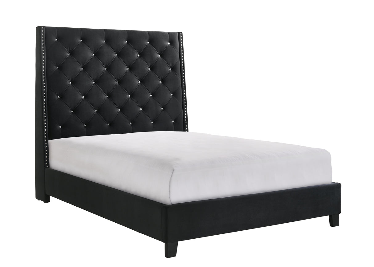 Chantilly Black Velvet Queen Upholstered Bed from Crown Mark - Luna Furniture