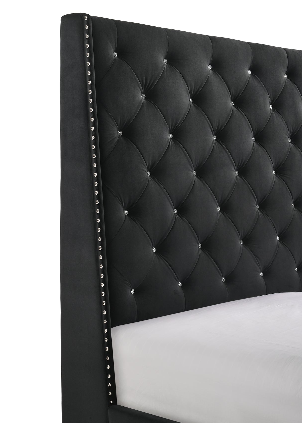 Chantilly Black Velvet Queen Upholstered Bed from Crown Mark - Luna Furniture