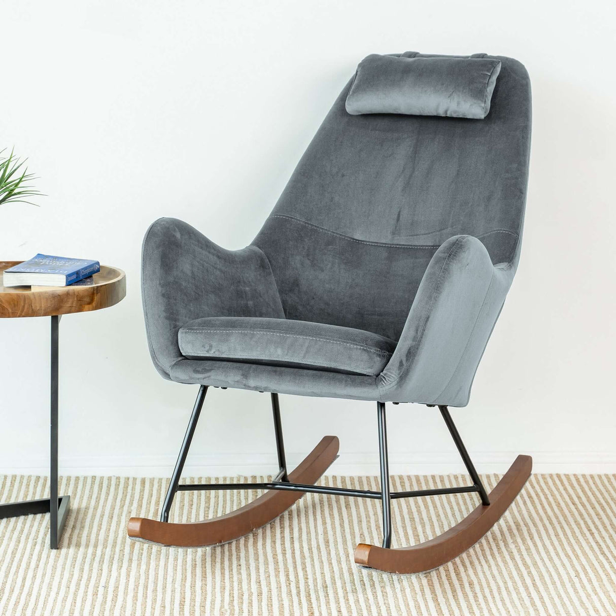 Chelsea Grey Velvet Rocking Chair from Midinmod - Luna Furniture