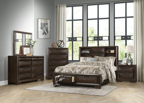 Chesky Warm Espresso Bookcase Storage Platform Bedroom Set from Homelegance - Luna Furniture