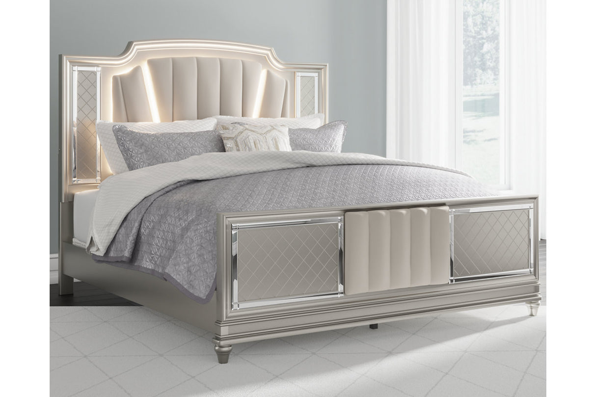 Chevanna Platinum King LED Upholstered Panel Bed from Ashley - Luna Furniture