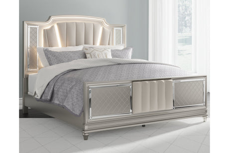 Chevanna Platinum King LED Upholstered Panel Bed from Ashley - Luna Furniture