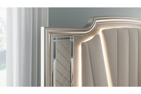 Chevanna Platinum King LED Upholstered Panel Bed from Ashley - Luna Furniture