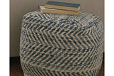 Chevron Blue Pouf from Ashley - Luna Furniture