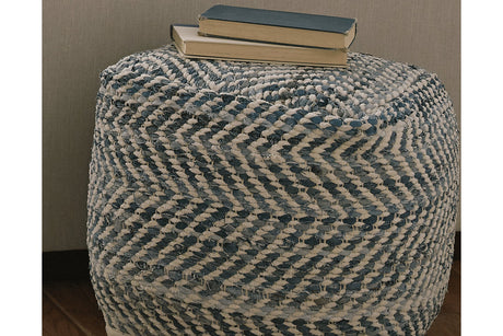 Chevron Blue Pouf from Ashley - Luna Furniture