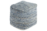 Chevron Blue Pouf from Ashley - Luna Furniture