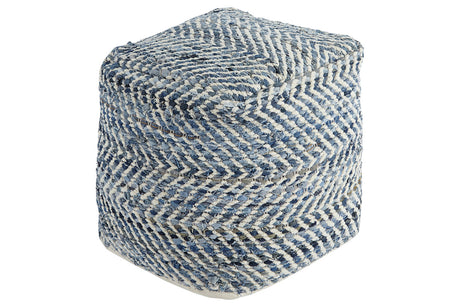 Chevron Blue Pouf from Ashley - Luna Furniture