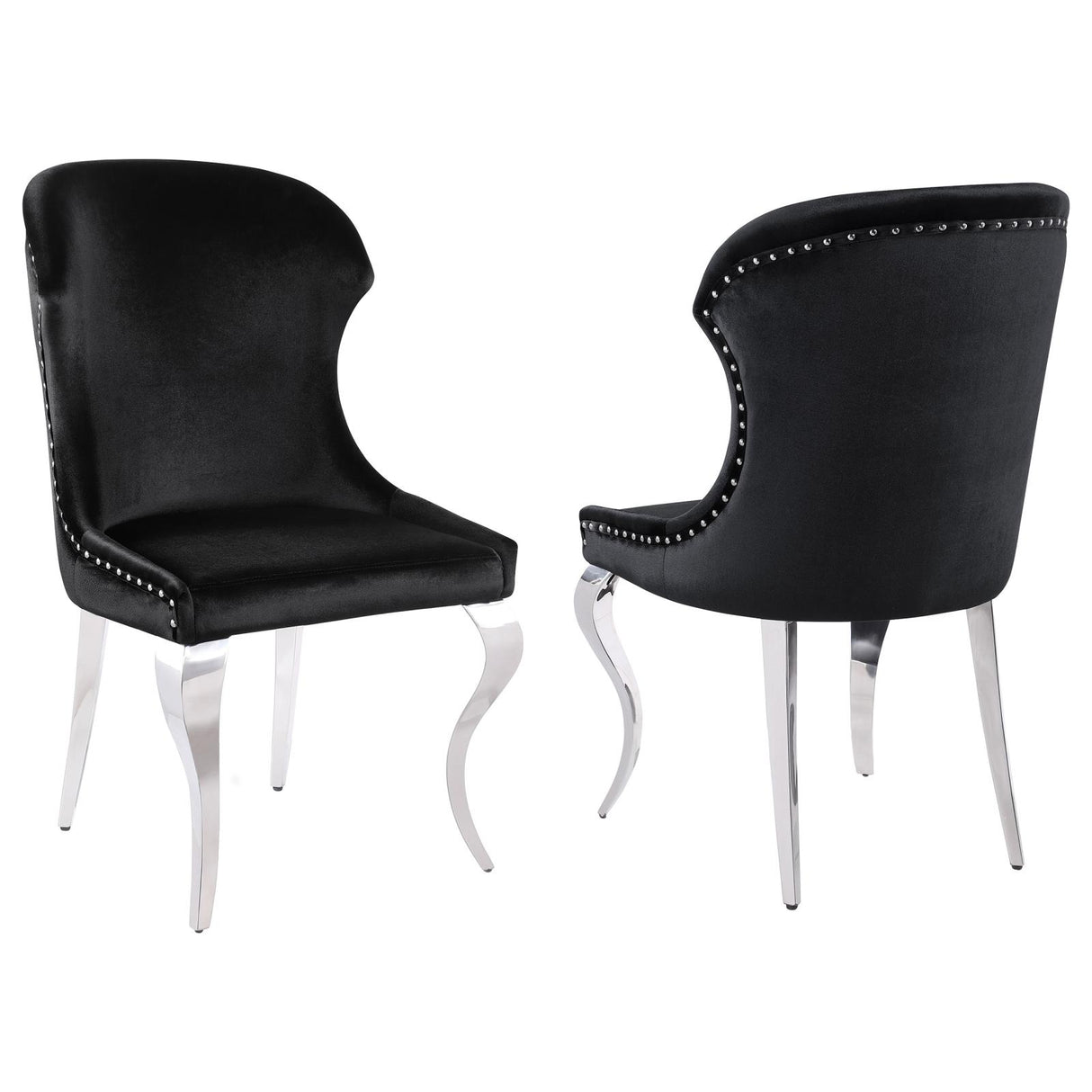 Cheyanne Chrome and Black Upholstered Wingback Side Chair with Nailhead Trim, Set of 2 from Coaster - Luna Furniture