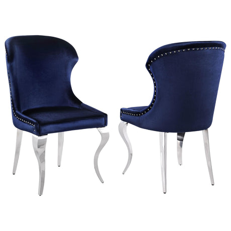 Cheyanne Chrome and Ink Blue Upholstered Wingback Side Chair with Nailhead Trim, Set of 2 from Coaster - Luna Furniture