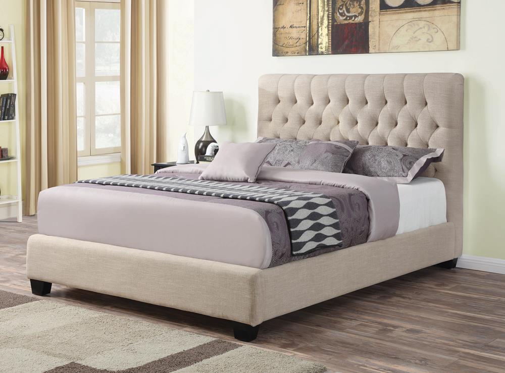 Chloe Oatmeal Tufted Upholstered Eastern King Bed from Coaster - Luna Furniture