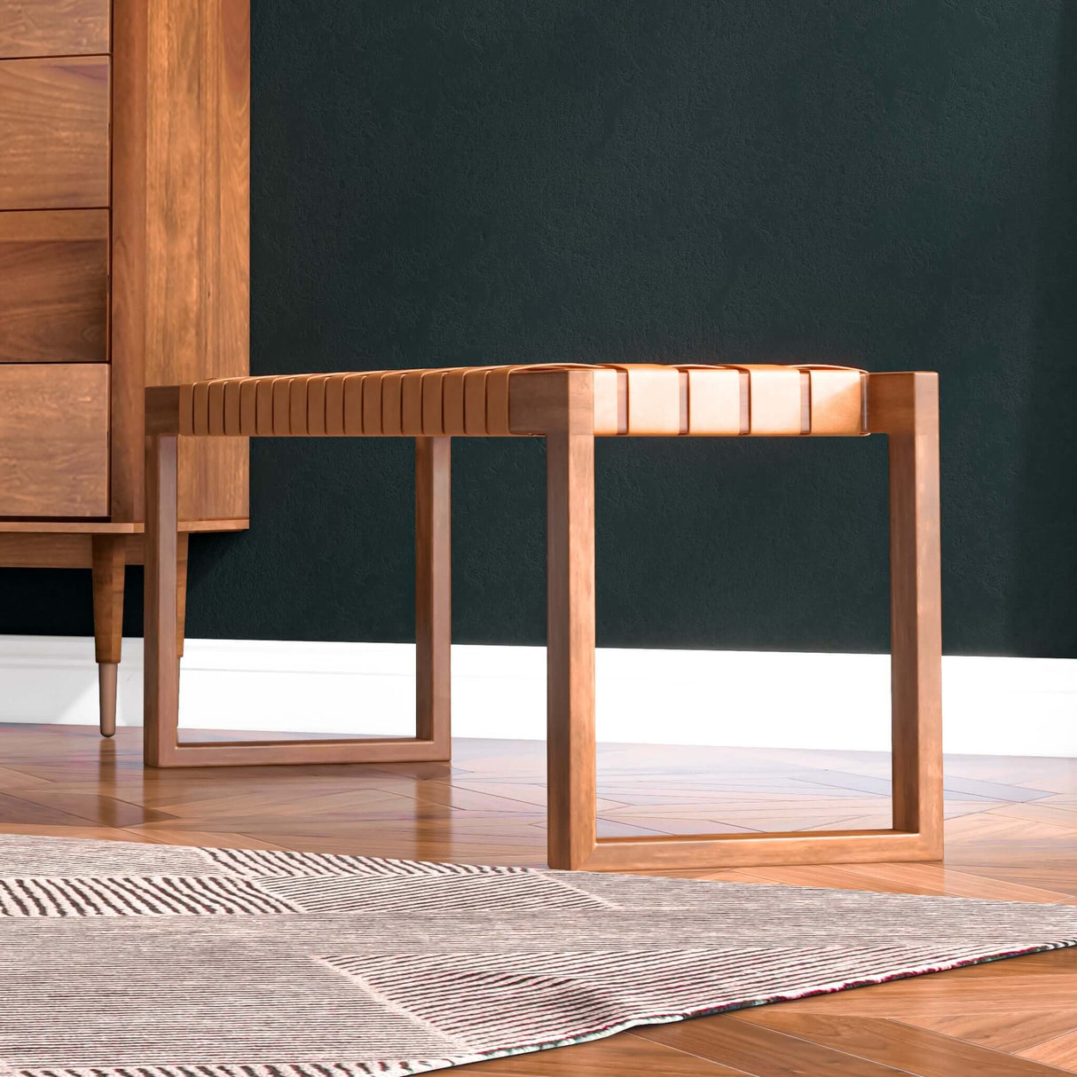 Christina Tan Leather Bench from Midinmod - Luna Furniture