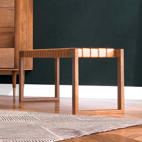 Christina Tan Leather Bench from Midinmod - Luna Furniture