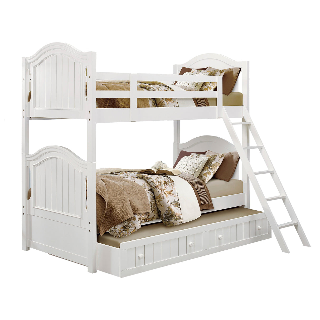 Clementine White Twin/Twin Bunk Bed with Twin Trundle from Homelegance - Luna Furniture