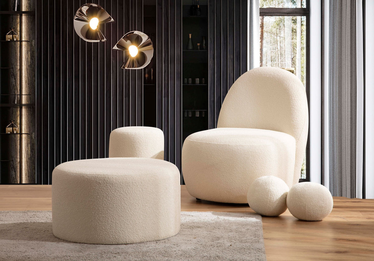 Cloe Ivory Boucle Round Ottoman from Nova Furniture - Luna Furniture