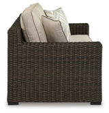 Coastline Bay Brown Outdoor Loveseat with Cushion from Ashley - Luna Furniture