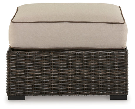 Coastline Bay Brown Outdoor Ottoman with Cushion from Ashley - Luna Furniture