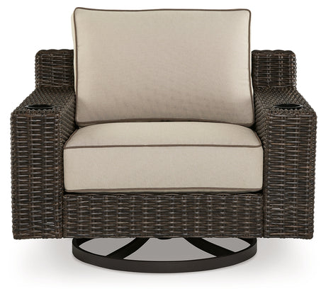 Coastline Bay Brown Outdoor Swivel Lounge with Cushion from Ashley - Luna Furniture