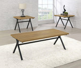 Colmar Golden Oak and Gunmetal 3-Piece Trestle Occasional Table Set from Coaster - Luna Furniture
