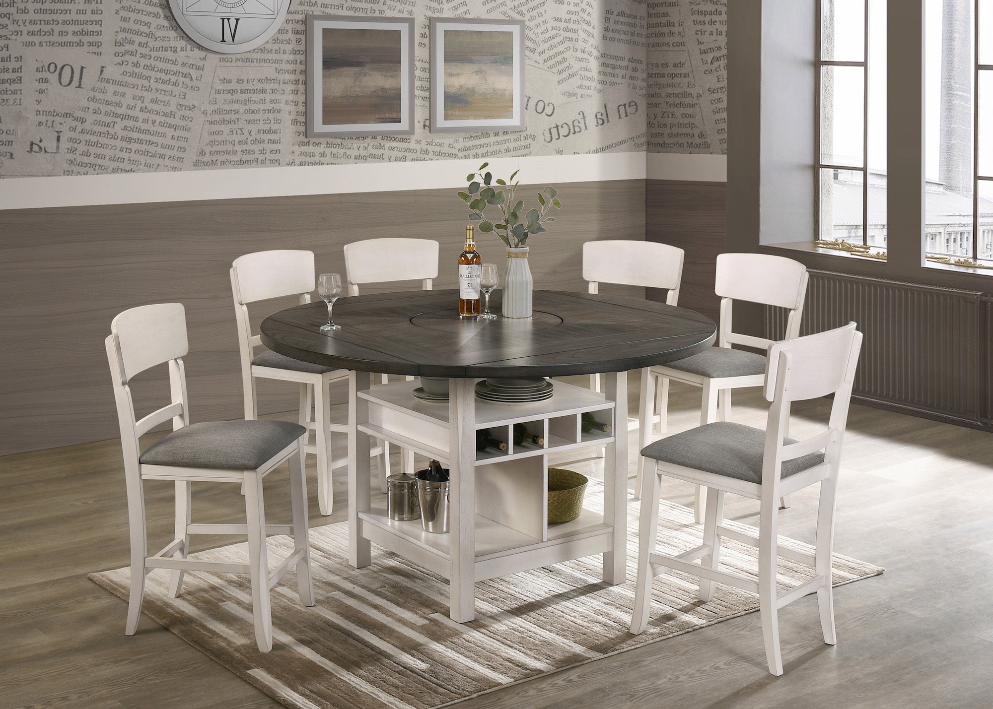 Crown Mark Conner Chalk/Gray Counter Height Set - Luna Furniture