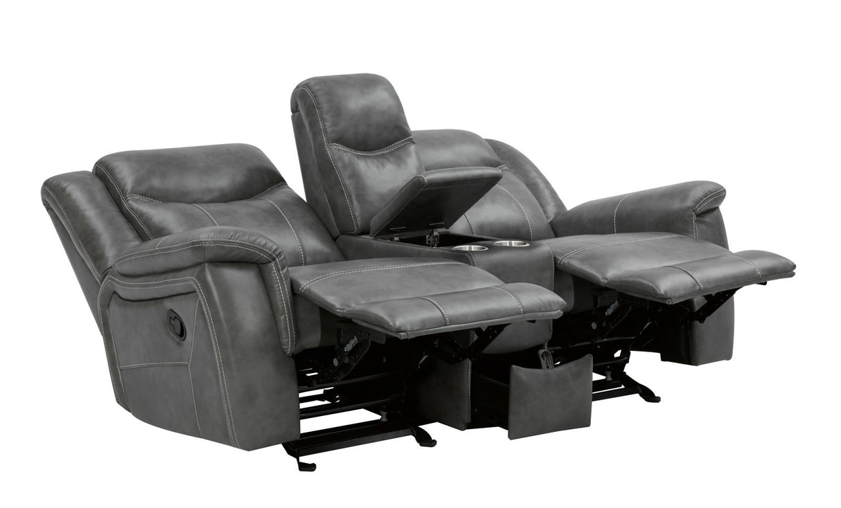 Conrad Gray Upholstered Motion Loveseat Cool from Coaster - Luna Furniture
