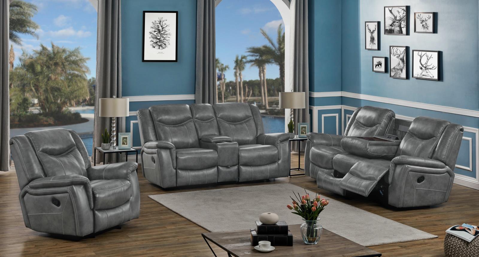 Coaster Conrad Upholstered Motion Loveseat Cool Grey - Luna Furniture