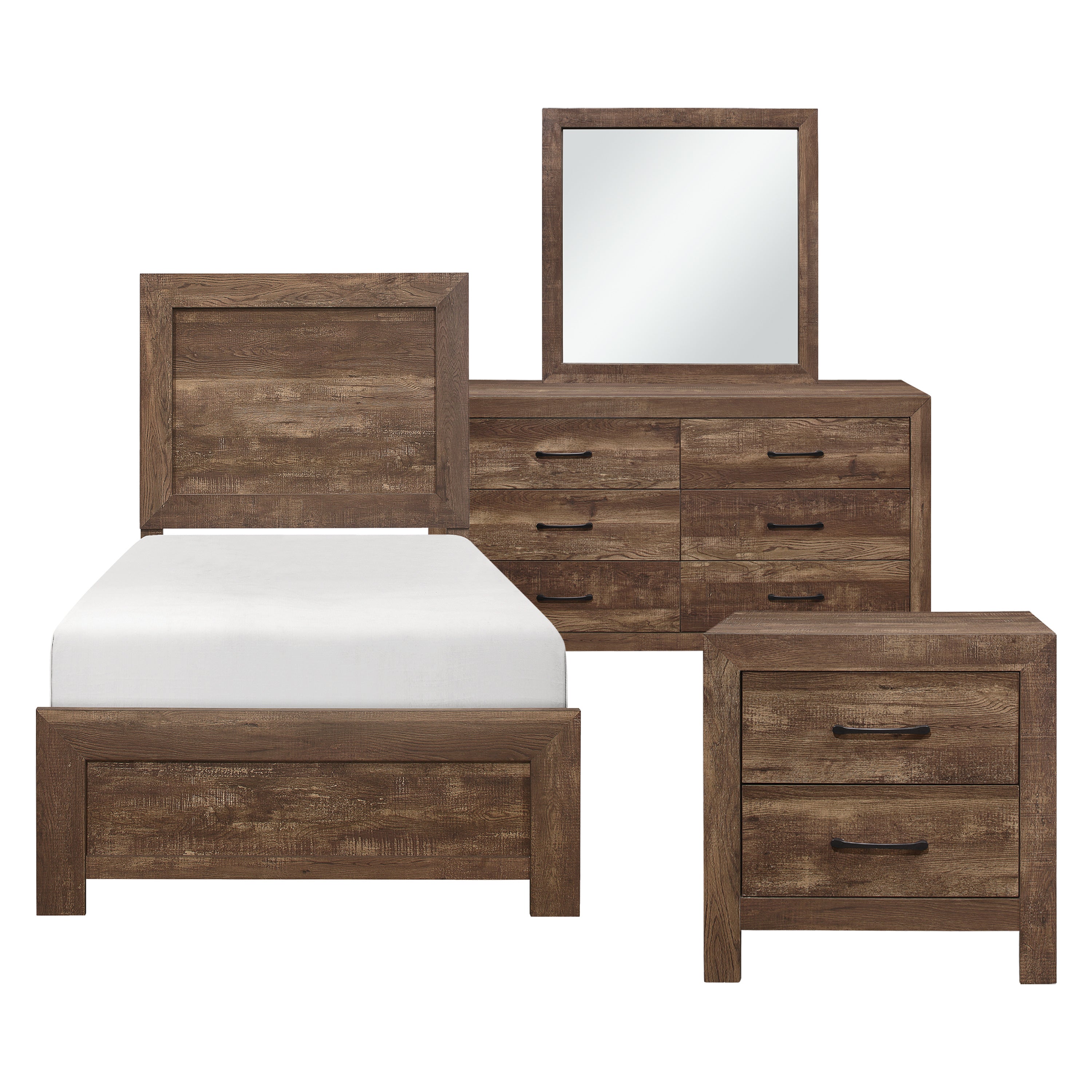 Corbin Brown 4-Piece Youth Bedroom Set (Twin Bed, Nightstand, Dresser, Mirror) from Homelegance - Luna Furniture