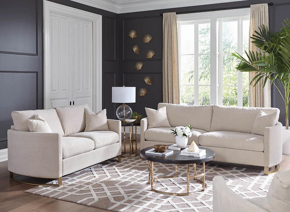 Corliss Beige and Rose Brass 2-Piece Arched Arms Living Room Set from Coaster - Luna Furniture