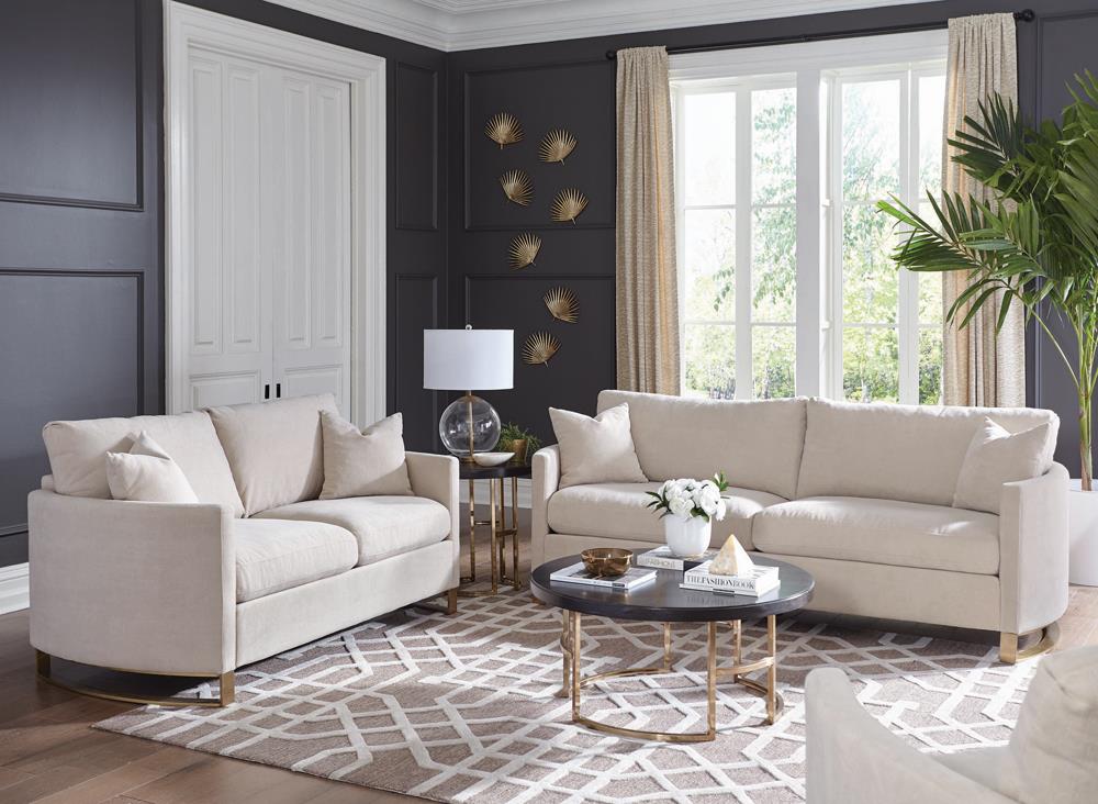 Corliss Beige and Rose Brass 2-Piece Arched Arms Living Room Set from Coaster - Luna Furniture