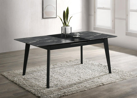 Crestmont Gray Rectangular Faux Marble Top Dining Table with and 16" Self-Storing Extension Leaf from Coaster - Luna Furniture