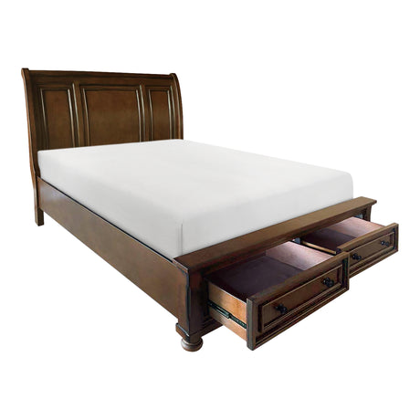 Cumberland Brown Cherry King Sleigh Storage Platform Bed from Homelegance - Luna Furniture