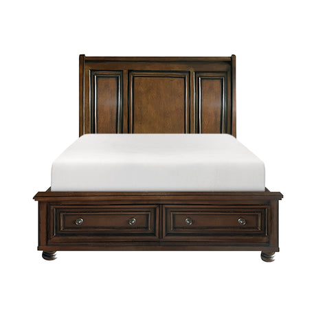 Cumberland Brown Cherry Queen Sleigh Storage Platform Bed from Homelegance - Luna Furniture