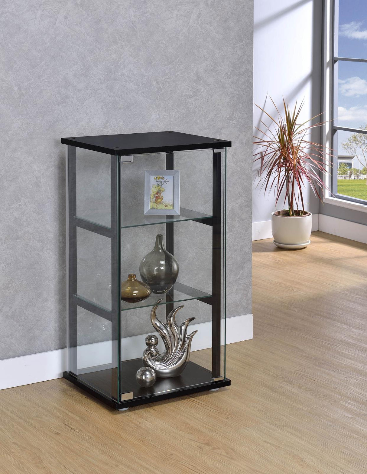 Cyclamen Black and Clear 3-Shelf Glass Curio Cabinet from Coaster - Luna Furniture