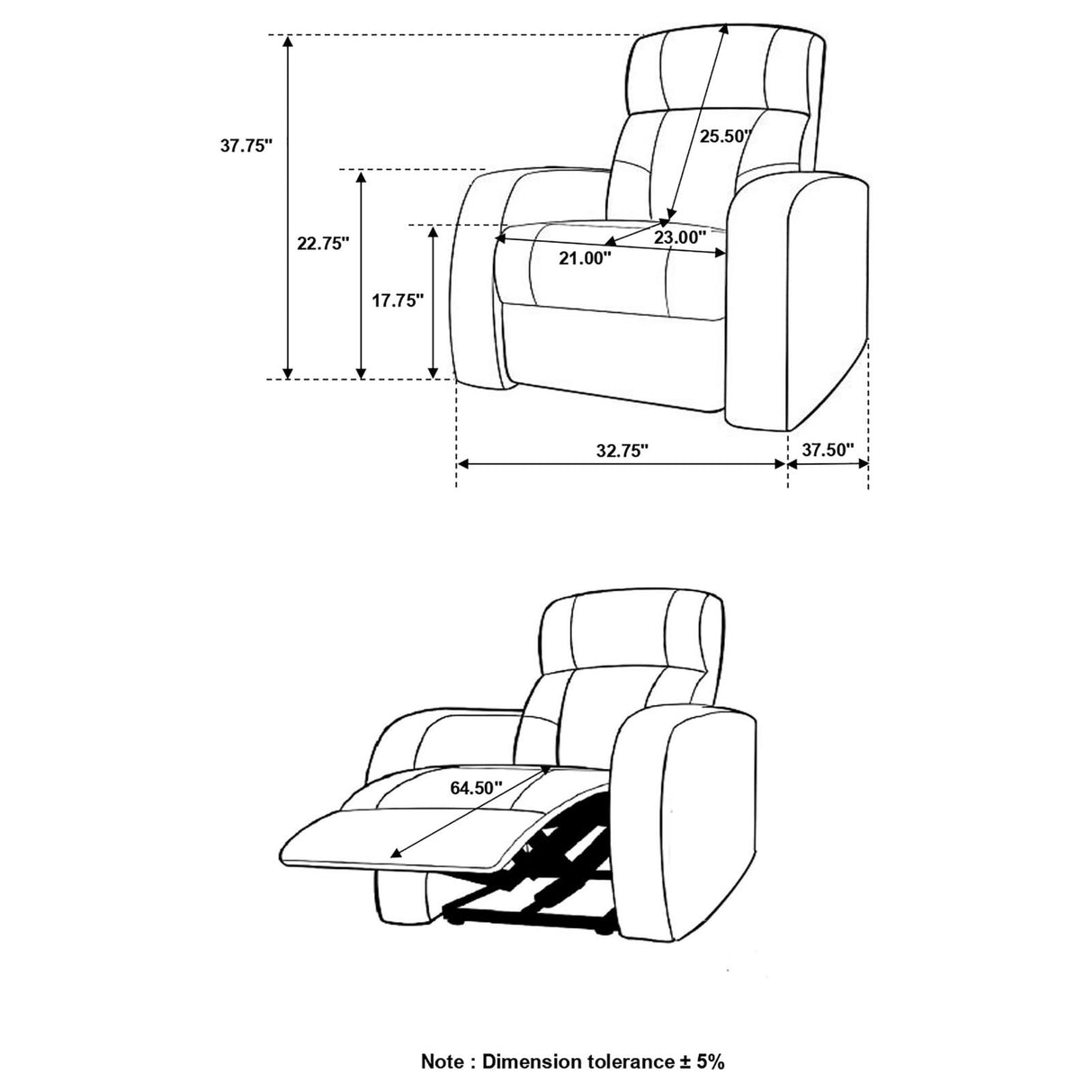 Cyrus Black Home Theater Upholstered Recliner from Coaster - Luna Furniture