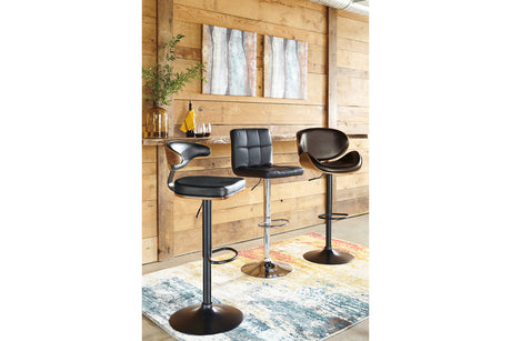 Bellatier Black/Chrome Finish Adjustable Height Barstool, Set of 2 from Ashley - Luna Furniture