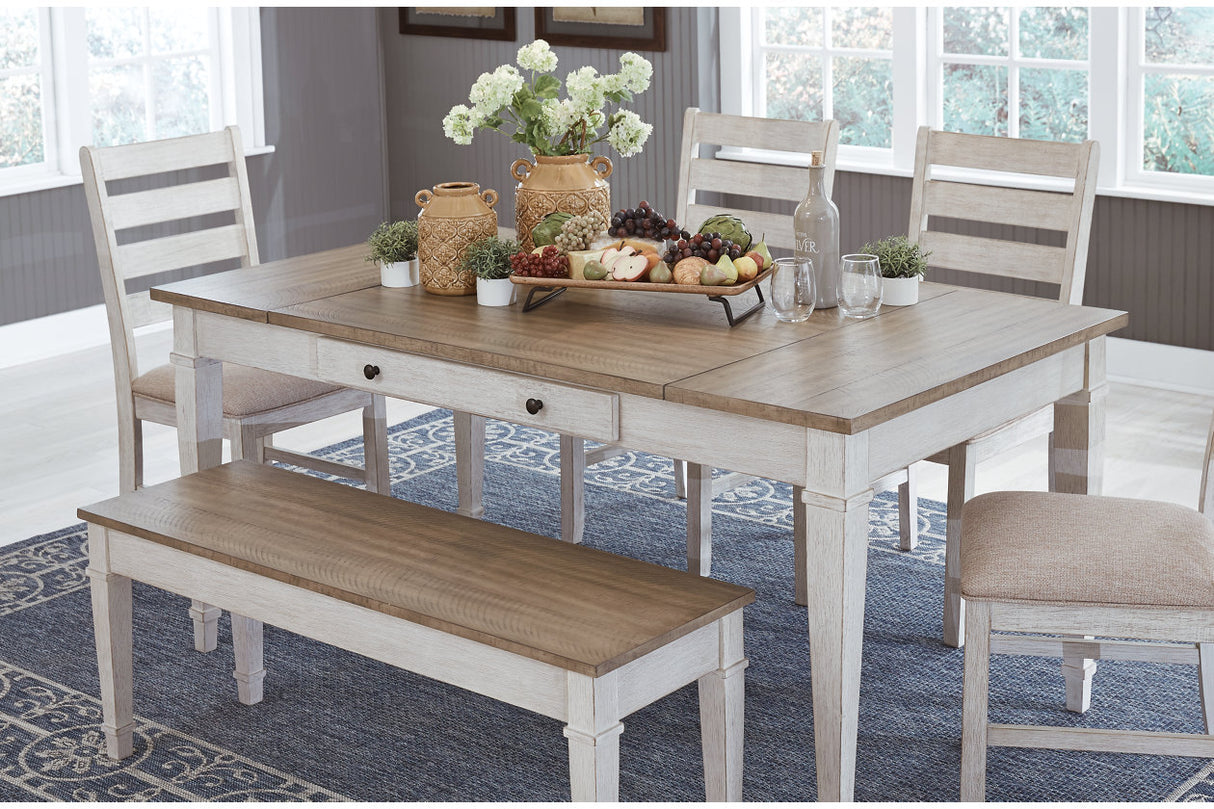 Skempton White/Light Brown Dining Table -  - Luna Furniture