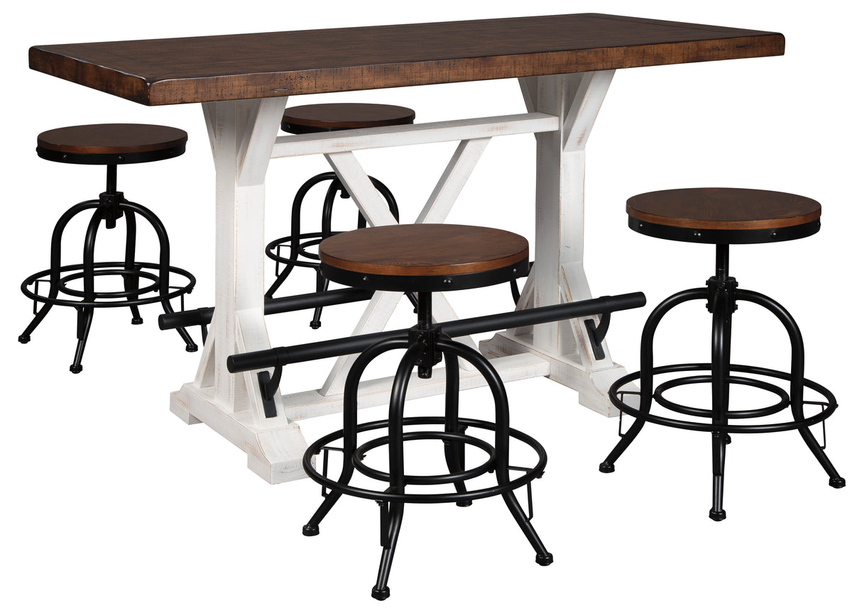 Valebeck White/Brown 5-Piece Counter Height Set w/ Stools from Ashley - Luna Furniture