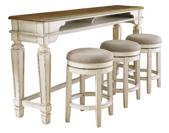 Realyn Chipped White 4-Piece Counter Table and Bar Stools - Luna Furniture
